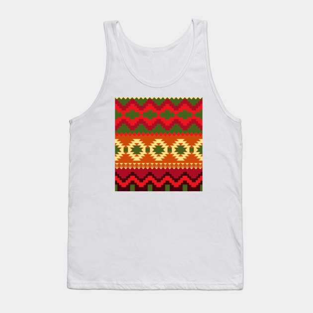 Red And Green Aztec Art Print Pattern Design Tank Top by Pattern Plans